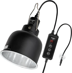 Reptile Heat Lamp Fixture with Dimming Thermostat, 5.5 Inch Deep Dome