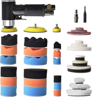 48-Piece Mini Random Orbital Air Sander Kit with 1/2/3-Inch Polisher Pads, Sponge & Wool Pads, Sandpapers 48-Piece Mini Random Orbital Air Sander Kit with 1/2/3-Inch Polisher Pads, Sponge & Wool Pads, Sandpapers