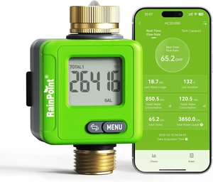 Bluetooth Smart Water Flow Meter with Brass Fittings & 180° Flip LCD, APP Monitoring for Garden, RV & Sprinklers, Green Bluetooth Smart Water Flow Meter with Brass Fittings & 180° Flip LCD, APP Monitoring for Garden, RV & Sprinklers, Green