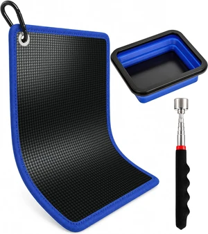 4-Piece Magnetic Tool Mat Set with Collapsible Tray & 15lb Telescoping Pickup Tool 4-Piece Magnetic Tool Mat Set with Collapsible Tray & 15lb Telescoping Pickup Tool