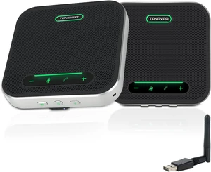 Wireless Conference Speaker & Microphone, Daisy Chain Bluetooth with 4-Mic Array & 360° Pickup for 30 People Wireless Conference Speaker & Microphone, Daisy Chain Bluetooth with 4-Mic Array & 360° Pickup for 30 People