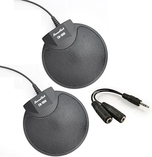 2-Pack Tabletop Conference Microphone with Omnidirectional Stereo, 3.5mm Plug & Audio Splitter 2-Pack Tabletop Conference Microphone with Omnidirectional Stereo, 3.5mm Plug & Audio Splitter