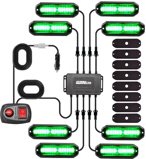 8-Pack 12V LED Strobe Lights, Green, Sync Feature with Controller for Trucks, ATV & RV 8-Pack 12V LED Strobe Lights, Green, Sync Feature with Controller for Trucks, ATV & RV