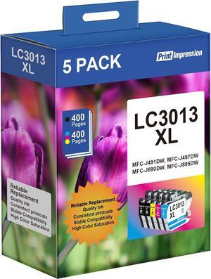 LC3013XL LC3011XL Ink Cartridges BK/C/M/Y Replacement Ink for LC3011 LC3013 LC 3011 3013 Ink Cartridges Compatible for Brother MFC-J491DW MFC-J497DW MFC-J895DW MFC-J690DW (5 Pack: 2BK1C1M1Y)