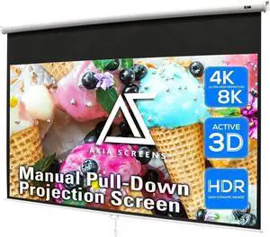 Screens 100 inch Projector Screen Pull Down Manual B 16:9 8K 4K HD 3D Ceiling Wall Mount White Portable Projection Screen Retractable Auto Locking for Indoor Movie Home Theater Office AK-M100H1