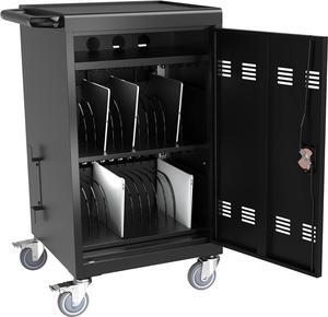 32 Device Charging Cart, Laptop and Tablet Storage Cart, Holds Up to 17" with Cord Management, Front and Rear Access Locking, Desktop Charging and Storage Cabinet for Classroom or Office (Black)