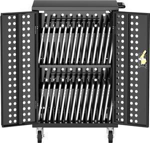 28 Device Mobile Open Charging Cart for iPads and Laptop Computers,Up to 17" Screen Size,Easy Access Slots,Removable Dividers,Small Footprint,Surge Protection