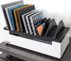 Open Charging Station | Desktop Charger Station for 12 Laptops, Tablets & Chromebooks | Adjustable Ventilated Dividers & Surge Protection | Charging Cart for School, Office, Home