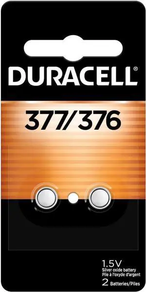 376/377 Silver Oxide Button Battery, 2 Count Pack, 376/377 1.5 Volt Battery, Long-Lasting for Watches, Medical Devices, Calculators, and More