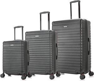 Luggage Set with Dual Spinner Wheels and Studs | Spacious Travel Suitcases with Ergonomic Handles | (20/24/28) 3 Piece Hardside Luggage Set | Black