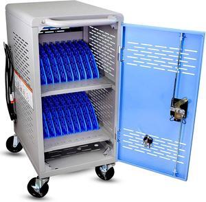 Fully Assembled Charging Cart for 20 Tablets/Laptops up to 14'' Screensize and 1'' Thick - Includes Cable Management Dividers, Cable Clips, Storage Compartment, and Removable Doors (Gray)