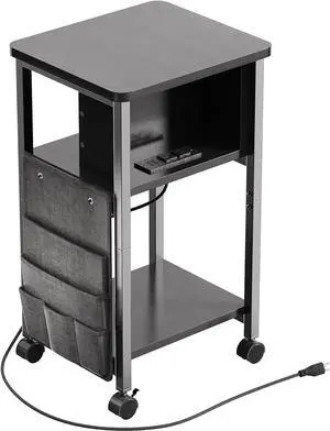 Small End Table with Charger, Side Table on Wheels, Mobile Nightstand with USB Ports, Black Sofa Side Table with Storage for Small Spaces, Living Room, Bedroom, Study, Home Office