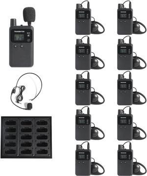 AGJ Wireless Tour Guide System Rechargeable 1 Transmitter 10 Receivers 1 Charger Simultaneous Interpretation System Court Church Translation System for Training Factory Tour Group Teaching Conference