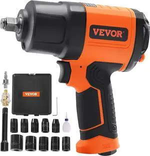 1/2-Inch Air Impact Wrench - High Torque 1400 ft-lbs - Lightweight 4.6 lb - Includes 11-Piece CR-V Steel Impact Socket Set & Carrying Case