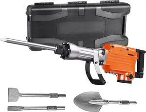 Demolition Jack Hammer, MAX 2200W Electric Jackhammer Heavy Duty, 1350 BPM Concrete Breaker 4pcs Chisels Bit Chipping W/Case, Gloves