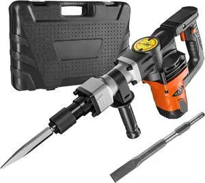Demolition Jack Hammer, MAX 1400W Electric Jackhammer Heavy Duty, 2900 BPM Concrete Breaker 2pcs Chisels Bits Chipping W/Case, Gloves