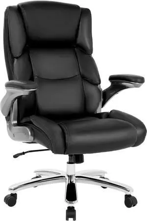 Big and Tall Office Chair 400lbs Adjustable Executive Leather Desk Chair with Armrest Computer Desk Chair Rolling Swivel Computer Pu Leather Chair for Heavy People (Black)