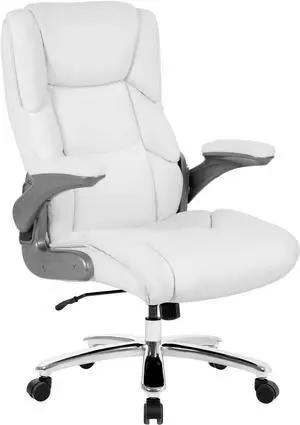 Big and Tall Office Chair 400lbs Adjustable Executive Leather Desk Chair with Armrest Computer Desk Chair Rolling Swivel Computer Pu Leather Chair for Heavy People,White
