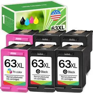 Limeink 6 Remanufactured Ink Cartridge 63XL 63 XL High Yield for Envy 4512 4520 Deskjet 3632 2130 2132 1110 3636 3637 1112 3630 3634 OfficeJet 3830 3833 4650 4652 4655 5255 5258 Printer Black Color