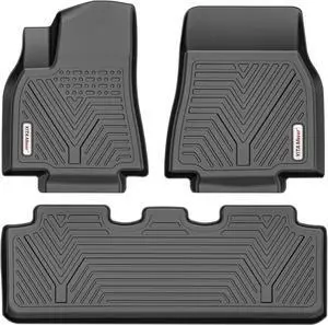 Floor Mats Compatible with 2020-2024 Tesla Model Y (5 Seater), Custom Fit Black TPE Floor Liners 1st & 2nd Row All-Weather Protection
