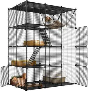 4-Tiered Large Cat Cage, Adjustable, Black, 4 Doors, 30lbs
