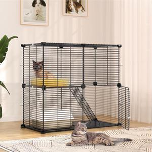 Indoor Cat Cage 2 Tier Kitten Cage House Cat Enclosure Outdoor Small Animal DIY Pet Playpen Detachable Metal Kennel for Ferret Kitty, Bunny, Chinchilla, Squirrel, rv Travel, Camping