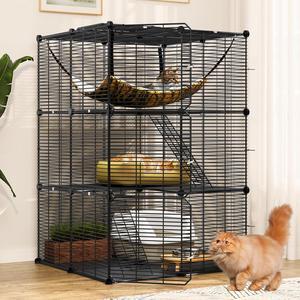 Cat Cage Indoor Cat Enclosures DIY Cat Playpen Metal Kennel with Extra Large Hammock for 1-2 Cats, Ferret, Chinchilla, Rabbit, Small Animals