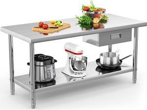 Stainless Steel Table with Drawer, 66" X 30" Work Table with Drawer, Metal Table Prep Table for Home Kitchen Restaurant Garage Warehouse