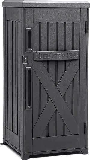 60 Gallon Large Package Delivery and Storage Box with Lockable Secure, Double-Wall Resin Outdoor Package Delivery and Waterproof Deck Box for Porch, Curbside, 8.5 Cubic feet, Gray