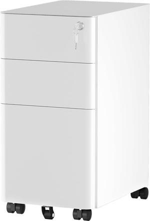 3-Drawer Metal Filing Drawers with Keys, Compact Slim Portable File Pre-Built Office Storage Cabinet for A4/Letter/Legal (White)