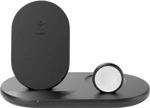 3-In-1 Wireless Charger Fast Charging Stand For Iphone, Watch & Airpods - Qi-Certified Charger Case Compatible Black