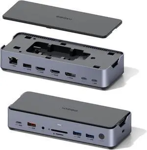 Triple Display USB C Docking Station with Hard Drive Enclosure, USB C Hub 15 in 1 Type C Adapter with M.2 SSD, 8K DP, 8K HDMI, 100W PD3.0, Gigabit RJ45, SD4.0, Micro SD3.0, USB 3.1 (DK1403)