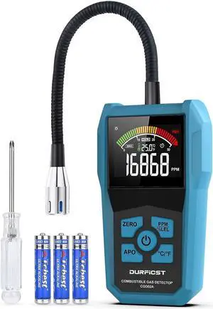 Natural Gas Detector, Portable Gas Detector, Alarmable Gas Sniffer for Home Measuring Natural Gas, Coal Gas and Other Combustible Gases, Suitable for Kitchen Mobile Caravan Gas Station