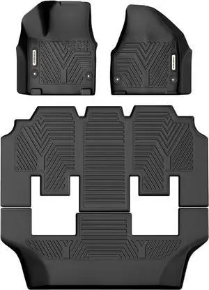 Floor Mats 3 Row Liner Set Black Compatible with 2017-2021 Chrysler Pacifica (No Hybrid Models), Included 1st 2nd 3rd Row All Weather Protection Floor Liners