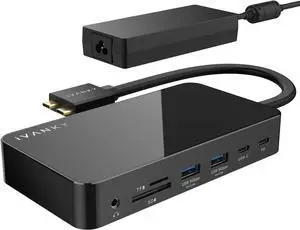 MacBook Pro Docking Station with 180W Power Adapter, 12 in 2 Dual 4K@60Hz USB C Docking Station for MacBook Pro/Air Thunderbolt 3/4 Dock 2HDMI 2.0, 96W PD, 6 USB, 1Gbps Ethernet SD/TF Audio