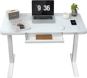Glass Electric Standing Desk with Drawers Charging USB Port 45 x 23 Inch Dual Motor Electric Height Adjustable Desk Sit Stand Desk with USB Type-C/A Port, Glass Top