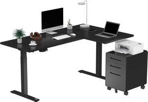Dual Motor L-Shaped Electric Standing Desk Height Adjustable Stand up Desk with 3 Drawer File Cabinet,63 x 40 Inches Black Top/Black Frame
