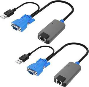 2 Pack USB VGA to RJ45 Dongle, Work for MT-VIKI CAT6 KVM Switch (1708MS-IP) Extend Distances up to 230ft/70m from KVM Console to Servers