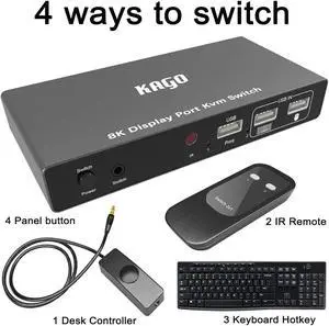 Displayport KVM Switch - 8K@60Hz 4K@144Hz DP1.4 2 Port KVM Switch,Display Port Monitor Switch for 2 Computers Share 3 USB2.0 Keyboard Mouse Printer,for Esports Gaming,3D Graphics Video