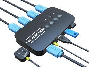 HDMI KVM Switch 4 Port - KVM Switch 4 Computers - USB KVM Switch for 4 Computers Share Keyboard Mouse Printer,Flash Drive,HD Monitor, Support 4K@30Hz, 4 HDMI KVM Cables 1 Desktop Controller Included