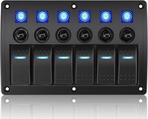6 Gang Marine Boat Rocker Switch Panel Waterproof Overload Protector,12-24V Pre-Wired Rocker Switch LED Indicator,Multi Function Marine Toggle Switche for RV Truck Boat SUV