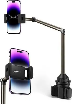 Car Cupholder Phone Mount - Metal Long-Arm Ultra Stable Phone Holder for Car Cupholders - Adjustable for iPhones, Samsung, Google