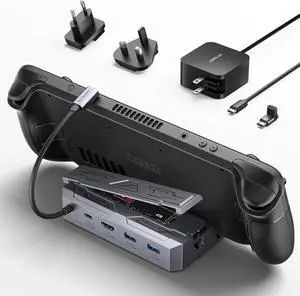 M.2 Docking Station 6-in-1 for Steam Deck with PD 65W AC Adapter Charger Set, HDMI 2.0 4K@60Hz, Ethernet, Dual USB-A 3.2 & USB-C Ports Compatible with ROG Ally/Steam HB0604 (SSD Not Included)
