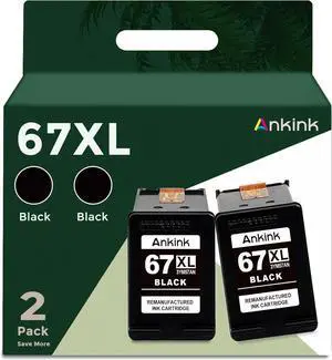 Remanufactured Ink Cartridge Replacement for 67XL 67 Ink XL HP67 (Black, 2-Pack) Work with 2700 4100 6000 6055 6055e 6400e 6455e 6458e 2742e 2752e 2755e 6455 6458