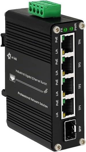 Mini Industrial 4 Port 10/100/1000Mbps Gigabit Ethernet POE + Switch with SFP Port Din Rail/Wall-Mount 4 Port 10/100/1000BASE-T RJ45 + 1 Port 100/1000FX (SFP) Support 12-48V DC