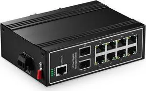 10 Port Gigabit L2+ Managed Industrial DIN-Rail Switch, 8 Gigabit Ethernet Ports, 2 Gigabit SFP, Vlan|Route|Ring|ACL|Qos Web/Console Managed