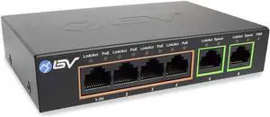 BV-Tech 6 Port PoE+ Switch 4 PoE+ Gigabit Ports with 2 Gigabit Uplink  60W  802.3at + 1 High PowerPort | Desktop Fanless Design | Sturdy Metal Housing