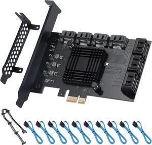 PCIE SATA Card 10 Port with 10 SATA Cable, 6Gbps SATA 3.0 Controller PCI Express Expansion Card with Low Profile Bracket, Support 10 SATA 3.0 Devices,Compatible with Windows,MAC,Linux System