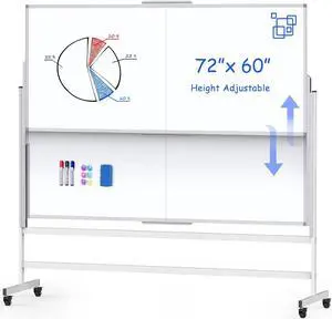 Dry Erase Whiteboard Height Adjustable, 72x60 inches Large Standing Easel White Board on Wheels, Mobile Magnetic Rolling White Board for Office Home Classroom, School Supplies for Teaching