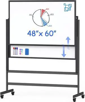 Dry Erase Whiteboard Height Adjustable, 48x60 inches Large Standing Easel White Board on Wheels, 4x5' Mobile Double-Side Magnetic Rolling White Board for Office Home Classroom School, Black
